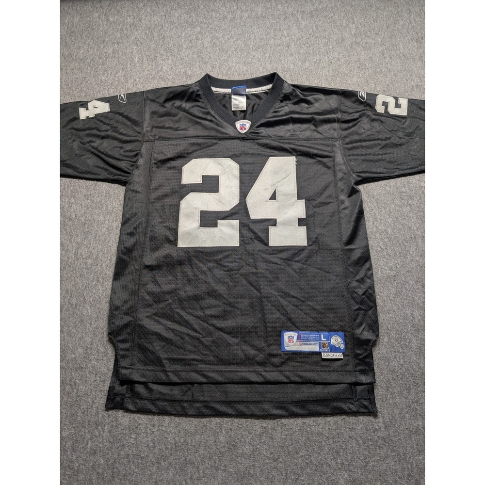 Las Vegas Raiders Football Jersey Youth L NFL Charles Woodson 24 Reebok Black